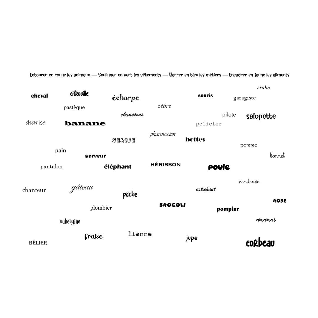 Reading words + instructions to follow